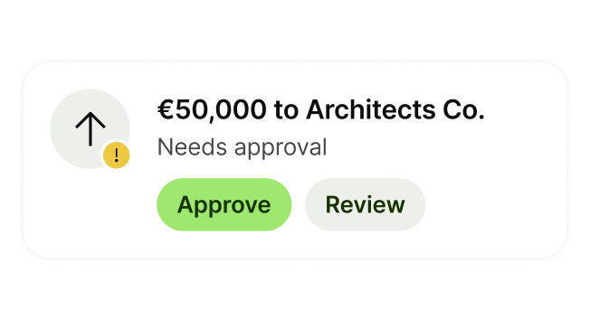 Eine Benachrichtigung über eine genehmigte Zahlung von 50.000 GBP an Arcitects Co.